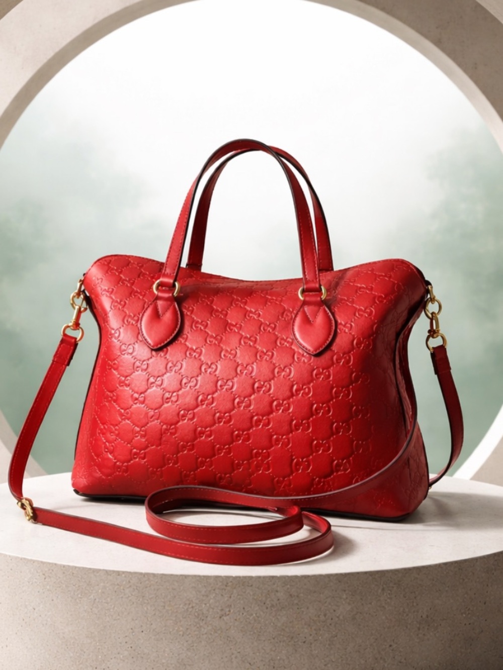 Authentic Gucci Red Leather Tote/ Shoulder Bag.